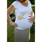 Ceinture de fleurs en tissus et perles sur ruban, écrue et ivoire, pour femme ou petite fille