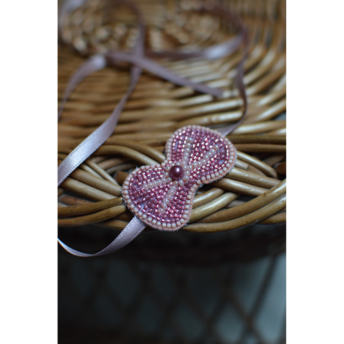 Headband à noeud brodé de perles pêche et rose framboise pour bébé et petite fille