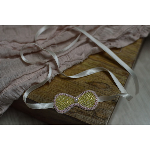 Headband à noeud brodé de perles rose et jaune pour bébé et petite fille