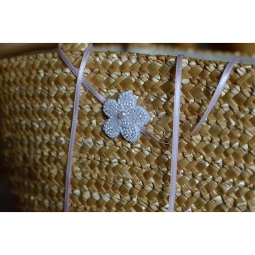 Headband à fleur brodé perles rose et blanc pour bébé et petite fille