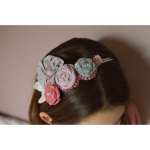 Headband brodé de fleurs en tissu, perles et crochet pour bébé et petite fille