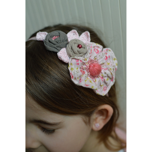 Headband brodé de fleurs en tissu, perles et crochet pour bébé et petite fille
