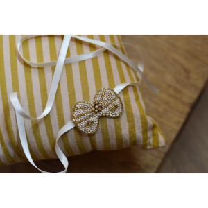 Headband brodé de perles doré crème et bois pour bébé ou petite fille