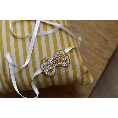 Headband brodé de perles doré crème et bois pour bébé ou petite fille