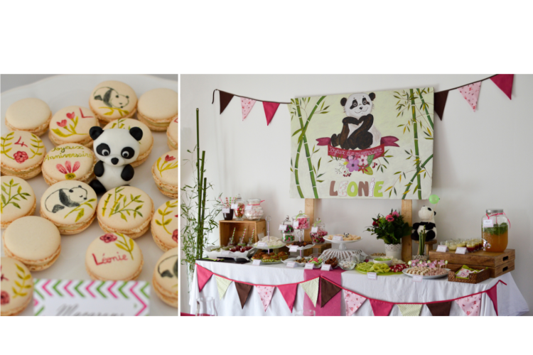 Carrousel_Accueil_12 Fête anniversaire enfant, décoration et sweet table thème panda, rose fushia, vert et blanc
