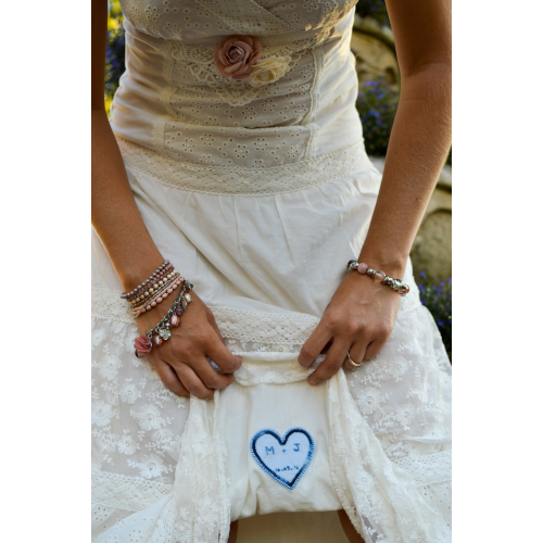 Cœur brodé personnalisable, collection« Quelque chose de bleu » pour robe de mariée