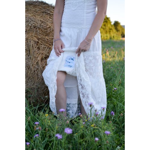 Bannière fleurie « Quelque chose de bleu » broderie pour robe de mariée