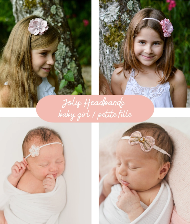 Bandeaux et headbands fleuris pour bébé fille et petite fille, accessoires cheveux délicats pour cérémonie, mariage et séance photo.
