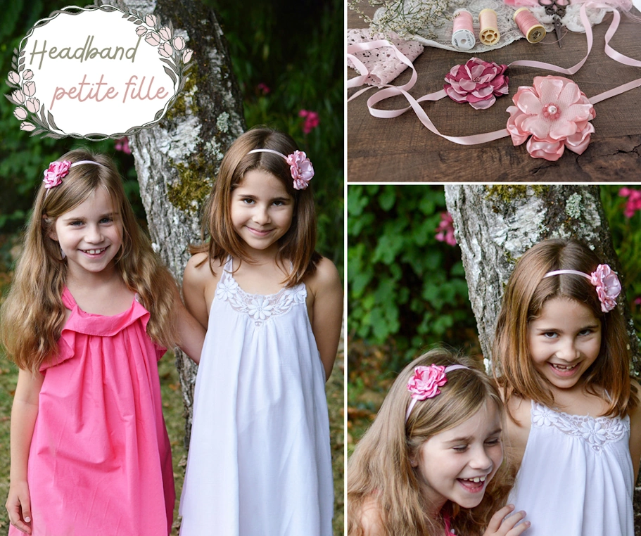 Headbands fleuris pour petite fille, accessoires cheveux de cérémonie portés lors d’un mariage ou d’un événement festif.