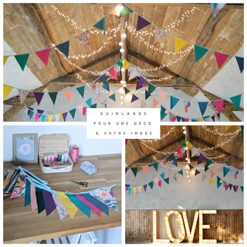 Guirlande de fanions personnalisée en tissu coloré, décoration festive pour mariage, anniversaire ou événement, idéale pour une déco à votre image.