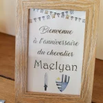 Affiche personnalisée anniversaire enfant thème chevalier avec prénom Maelyan, décoration fête médiévale.