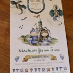 Invitation anniversaire enfant personnalisée thème chevalier et princesse avec dragons, pour fête des 5 ans.