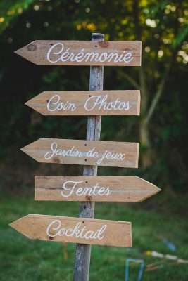 Décoration mariage panneau directionnel et jeux